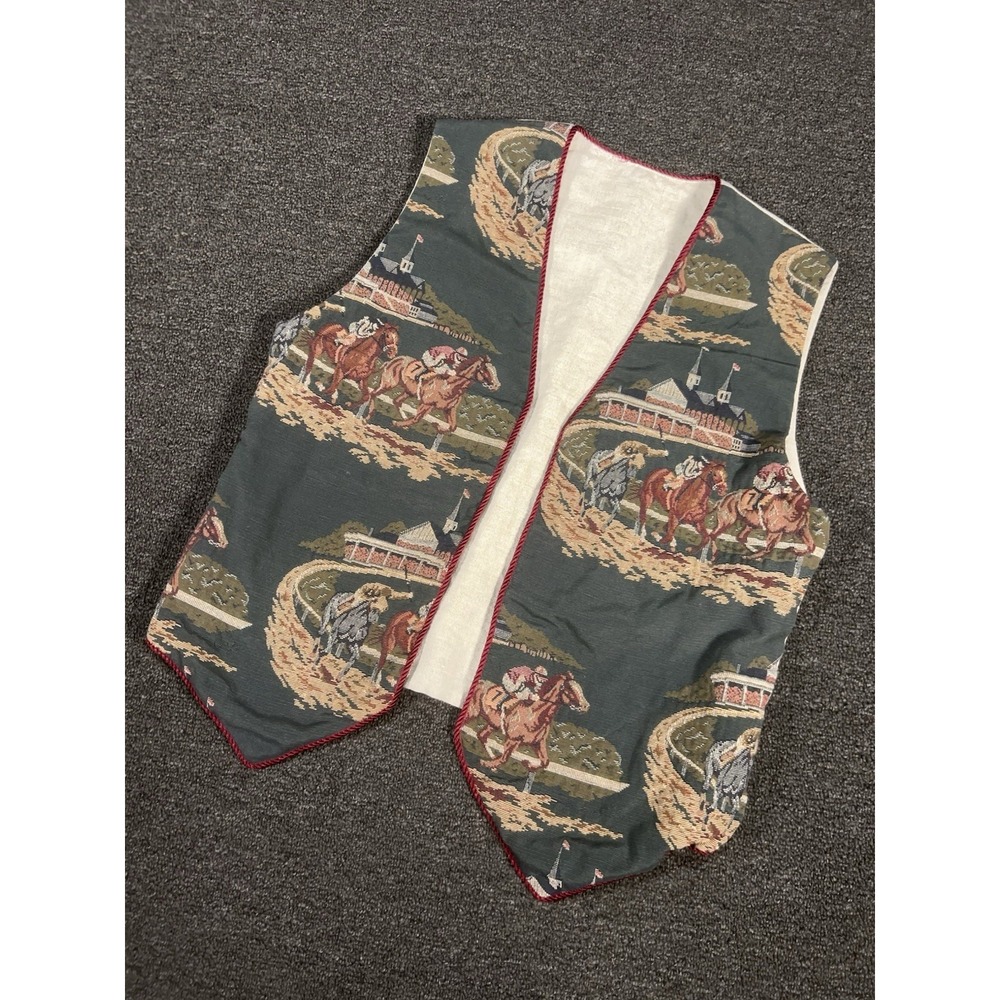 Vintage Horse Riding Vest Women Large Tapestry Jacquard Equestrian Western Rodeo
